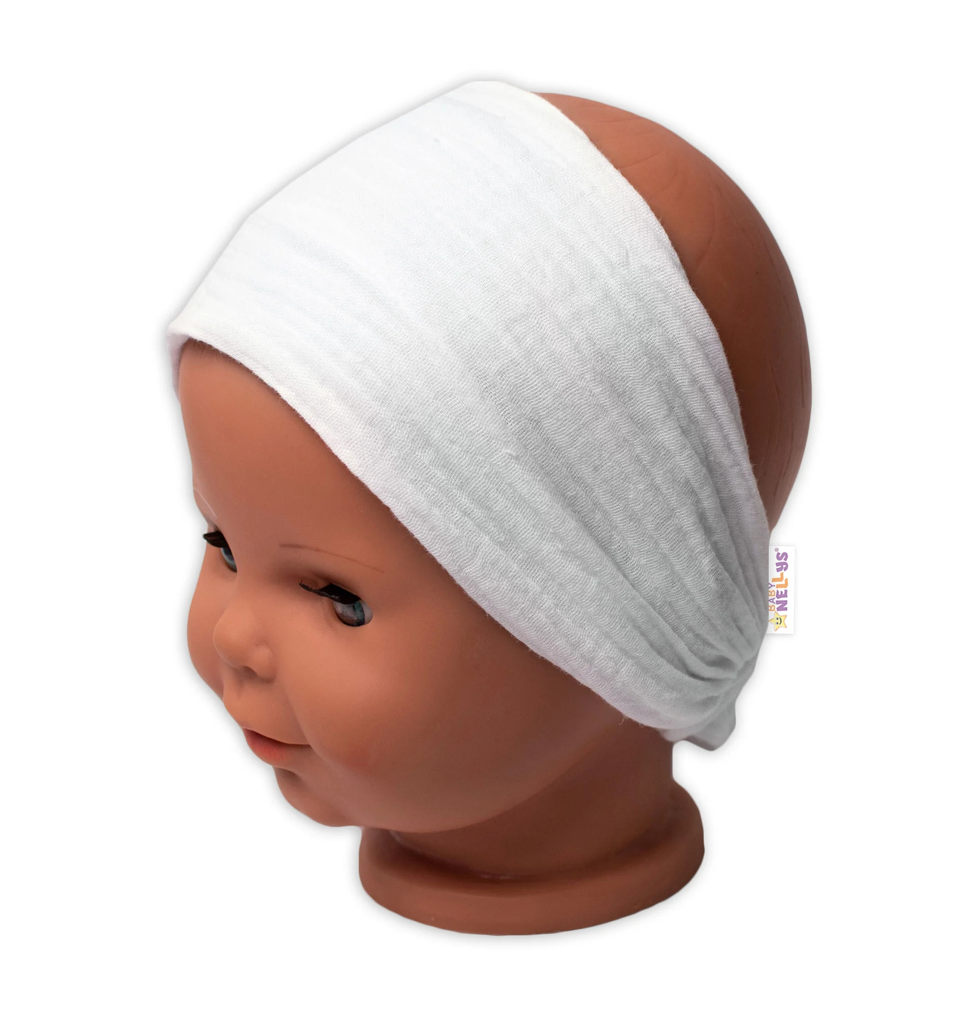 Baby Nellys Lehká mušelínová čelenka Bandana, bílá vel. 104/110