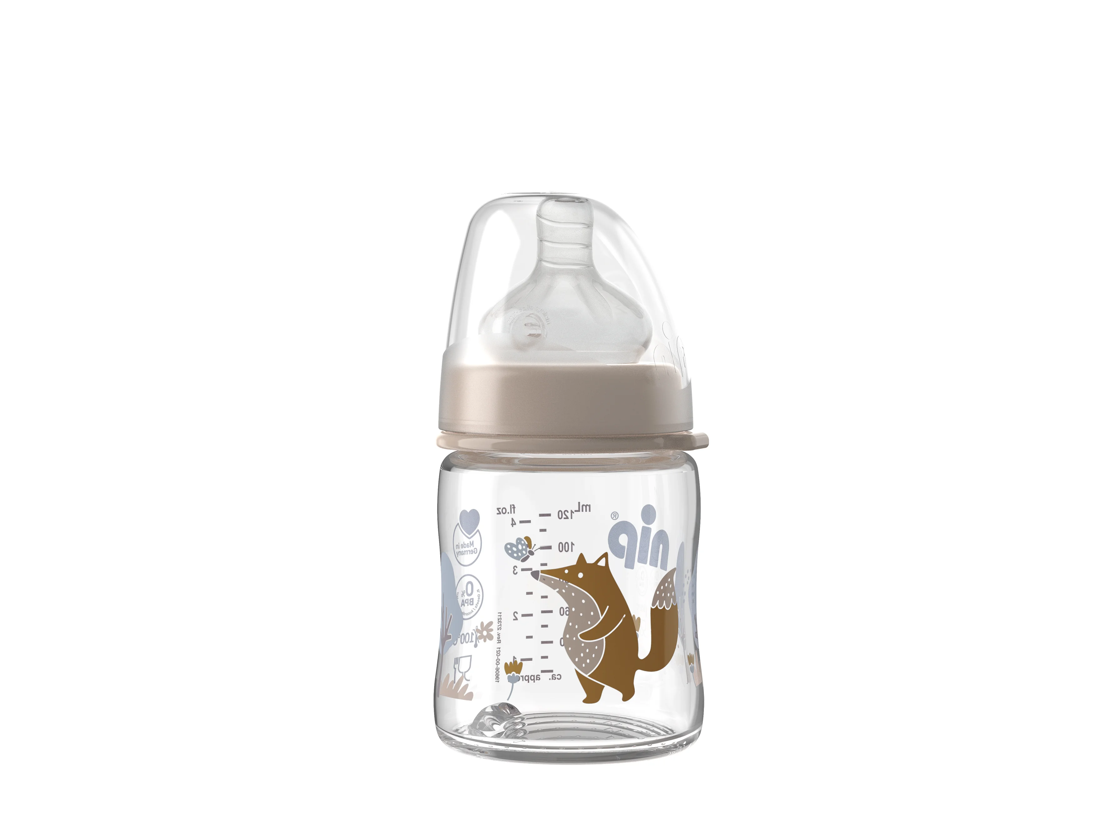 nip Láhev kojenecká sklo,široká,silkon-S,120ml,0m+,uni
