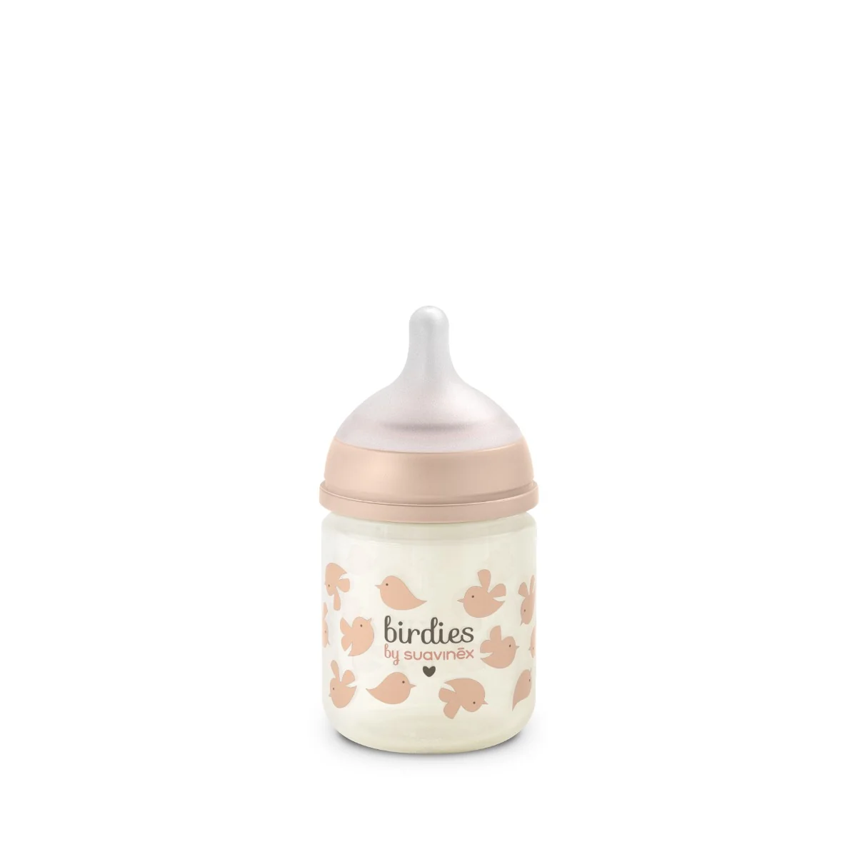 Suavinex Láhev skleněná fyziologická BIRDIES 120 ml 1 ks růžová
