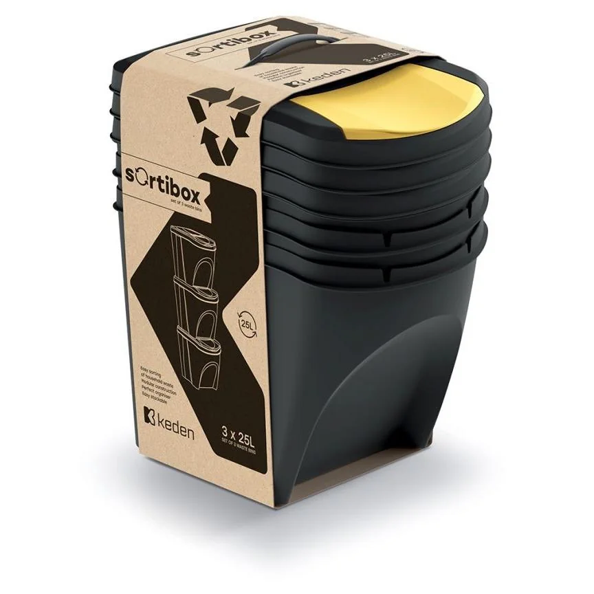 Prosperplast Odpadkový koš SORTIBOX 3 x 25 l recyklovaný černý