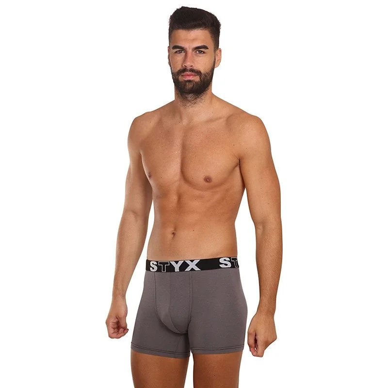 Styx 3PACK pánské boxerky long sportovní guma tmavě šedé (3U1063) L