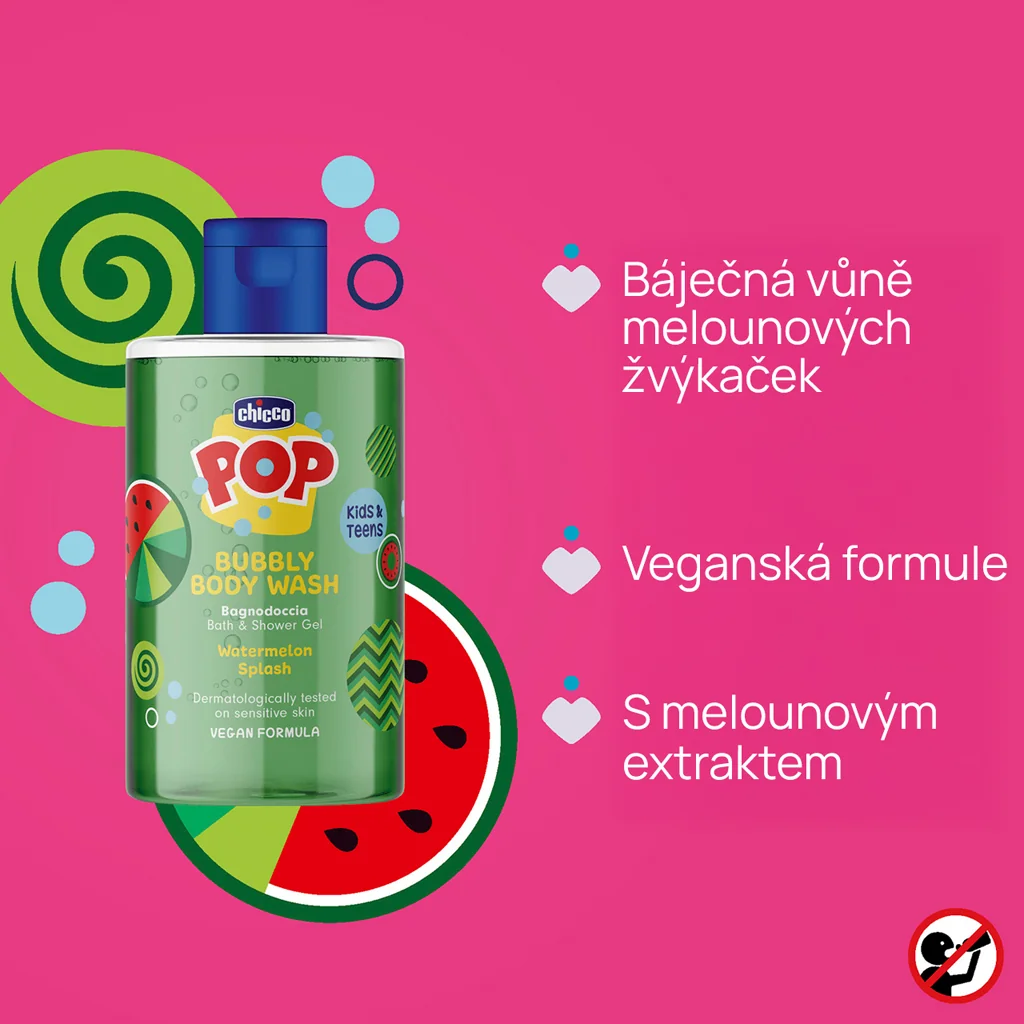 Chicco Watermelon splash POP Sprchový gel pro děti a teenagery 300 ml