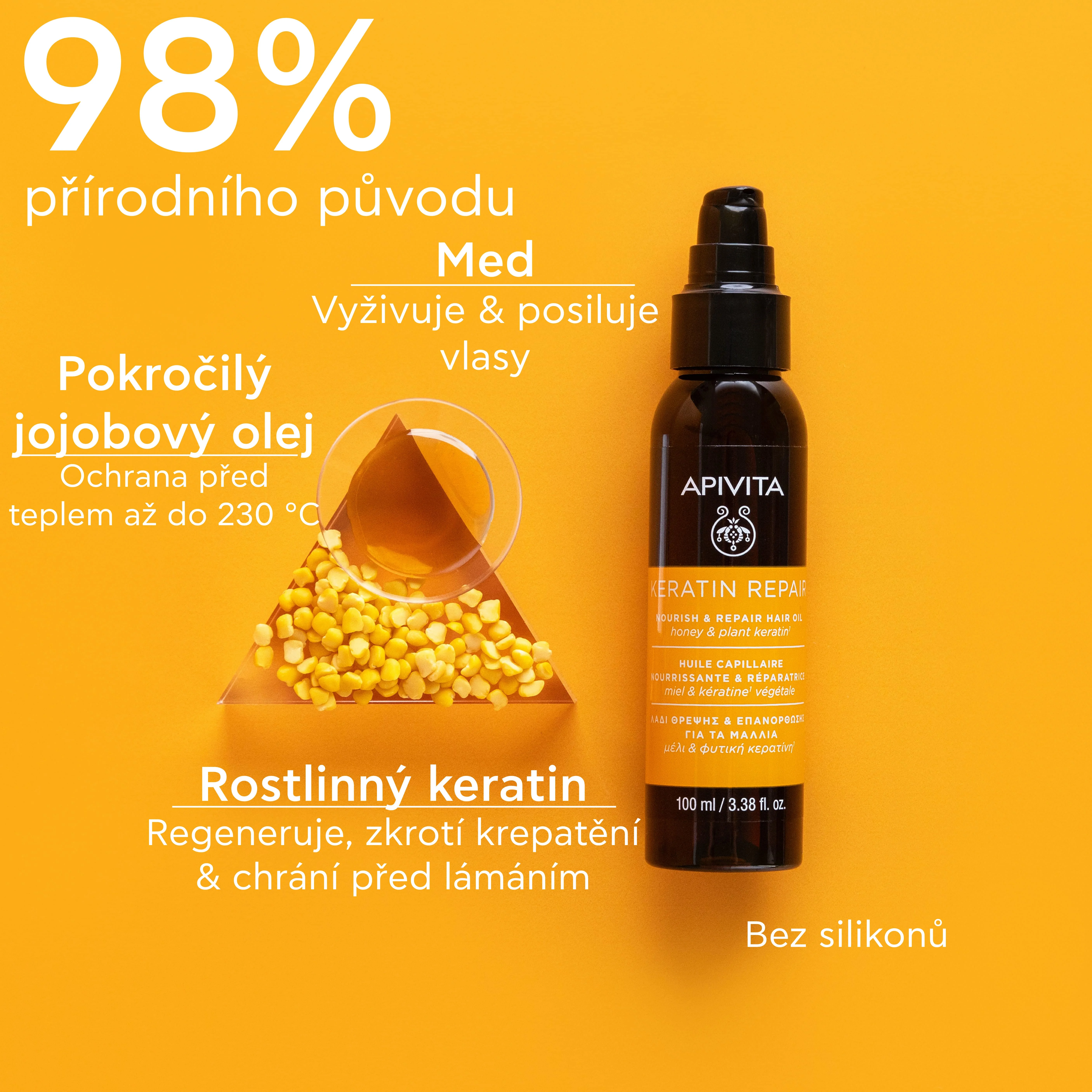 APIVITA Keratin Repair olej na suché a poškozené vlasy 100 ml