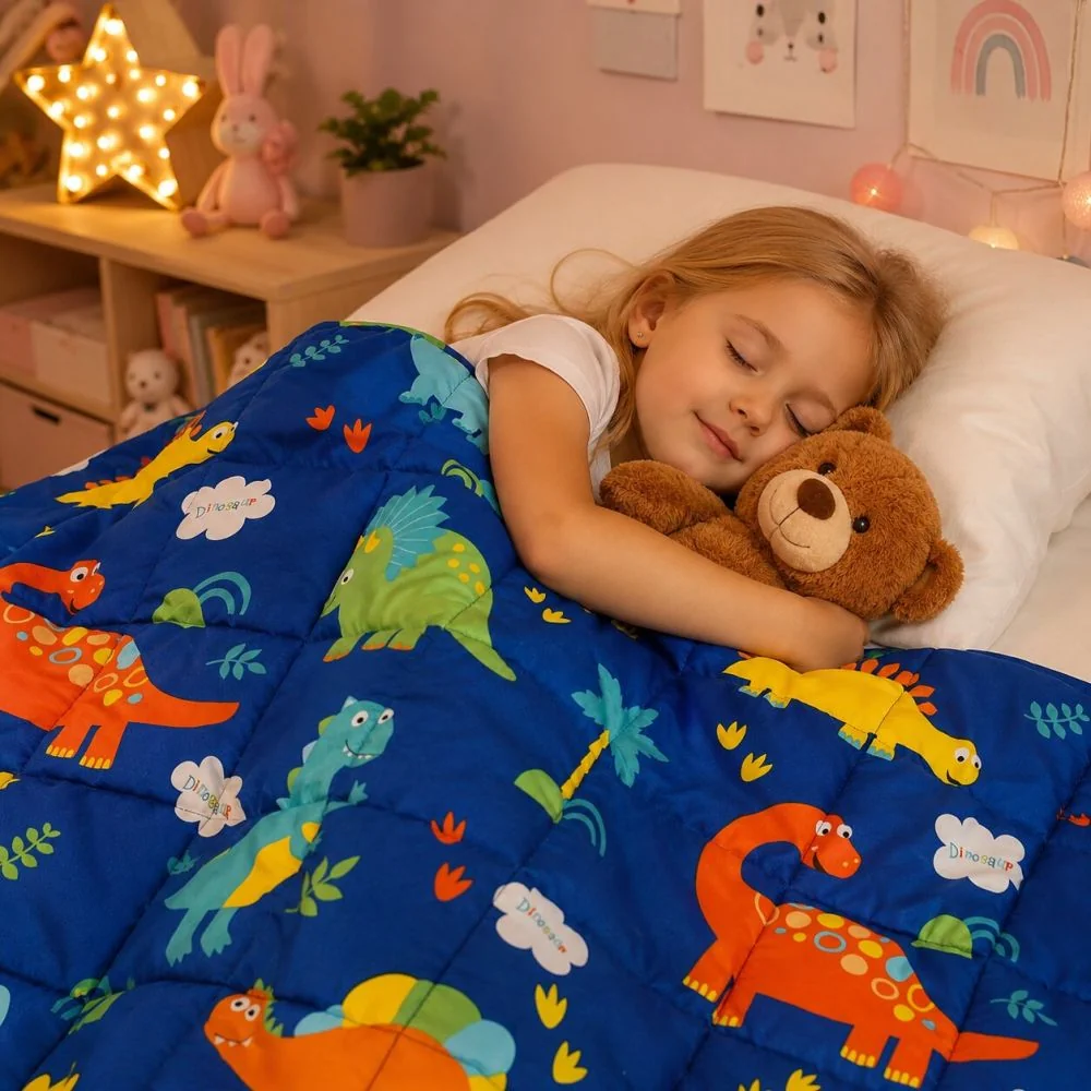 Tullo Zátěžová deka Fizjo 3 kg, 100 × 150 cm, modrá s dinosaury