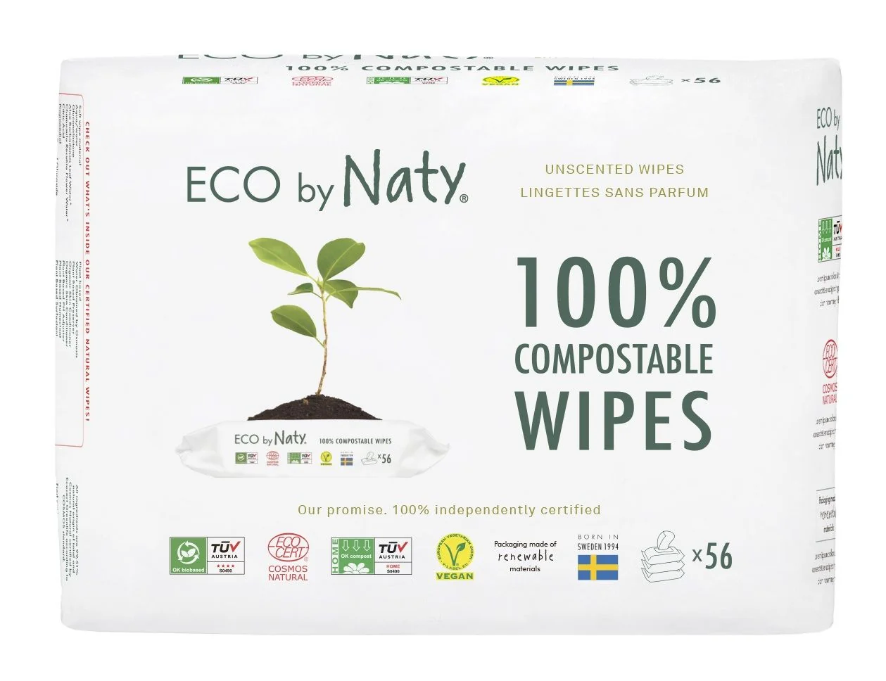 ECO by Naty Vlhčené ubrousky bez vůně pro citlivou pokožku 3x56 ks