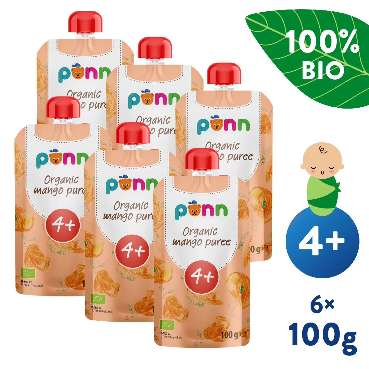 SALVEST Põnn BIO Mango 100% 6x100 g