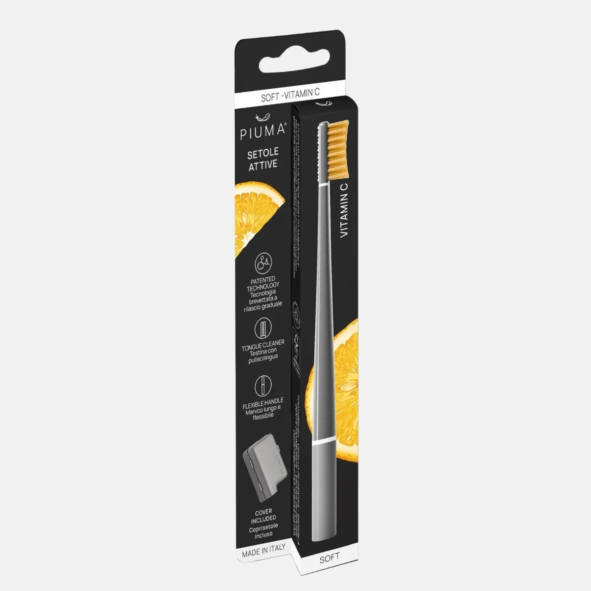 Piuma Zubní kartáček s vitamínem C Soft 1 ks Asphalt Grey