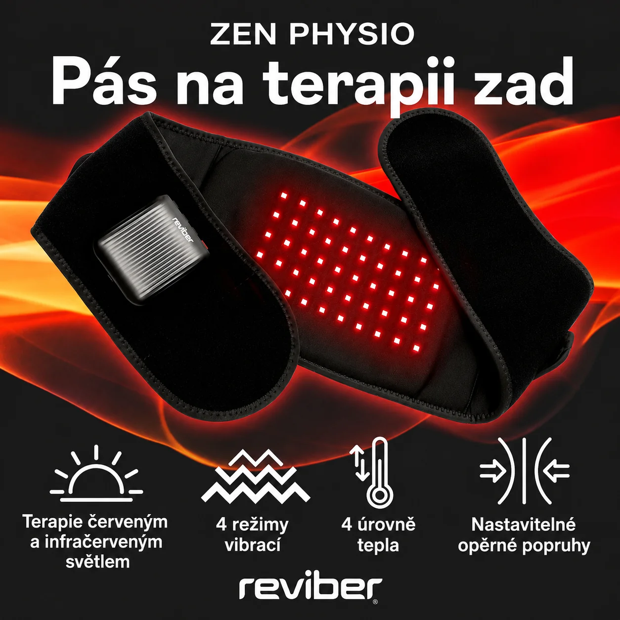 Reviber Bederní pás s infračerveným LED světlem černý
