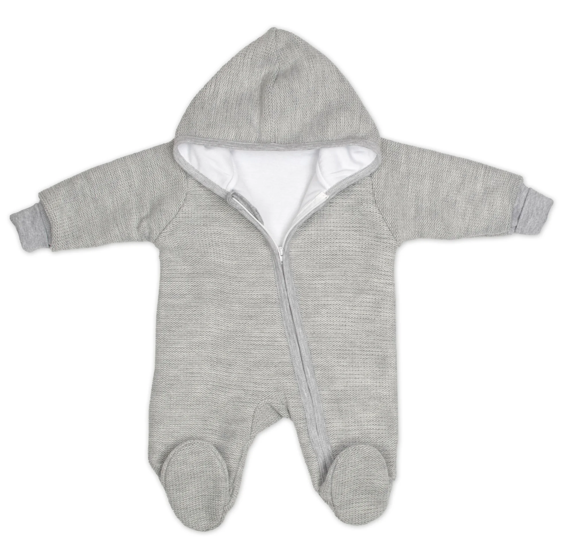 Baby Nellys Pletený overal s kapucí, CUTE - šedý, vel.56