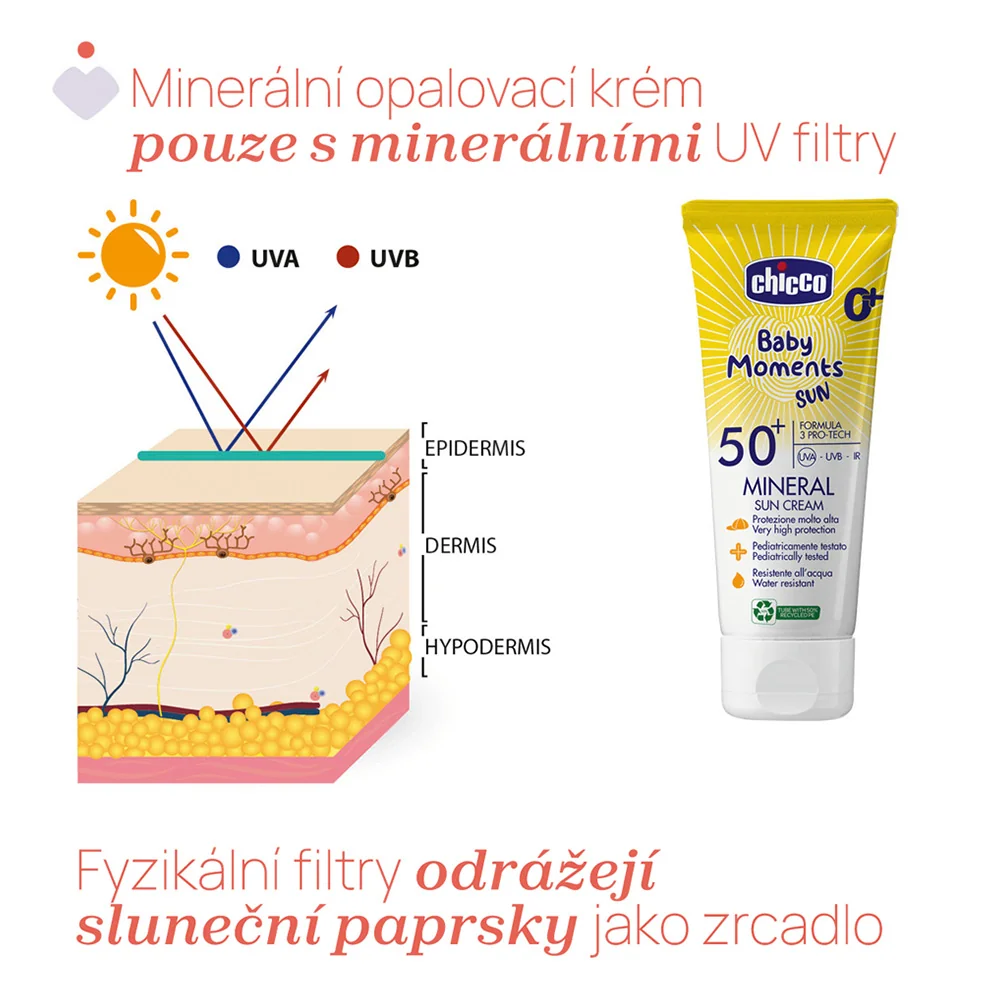 Chicco Dětský krém na opalování s minerály SPF50+ 0m+ 75 ml