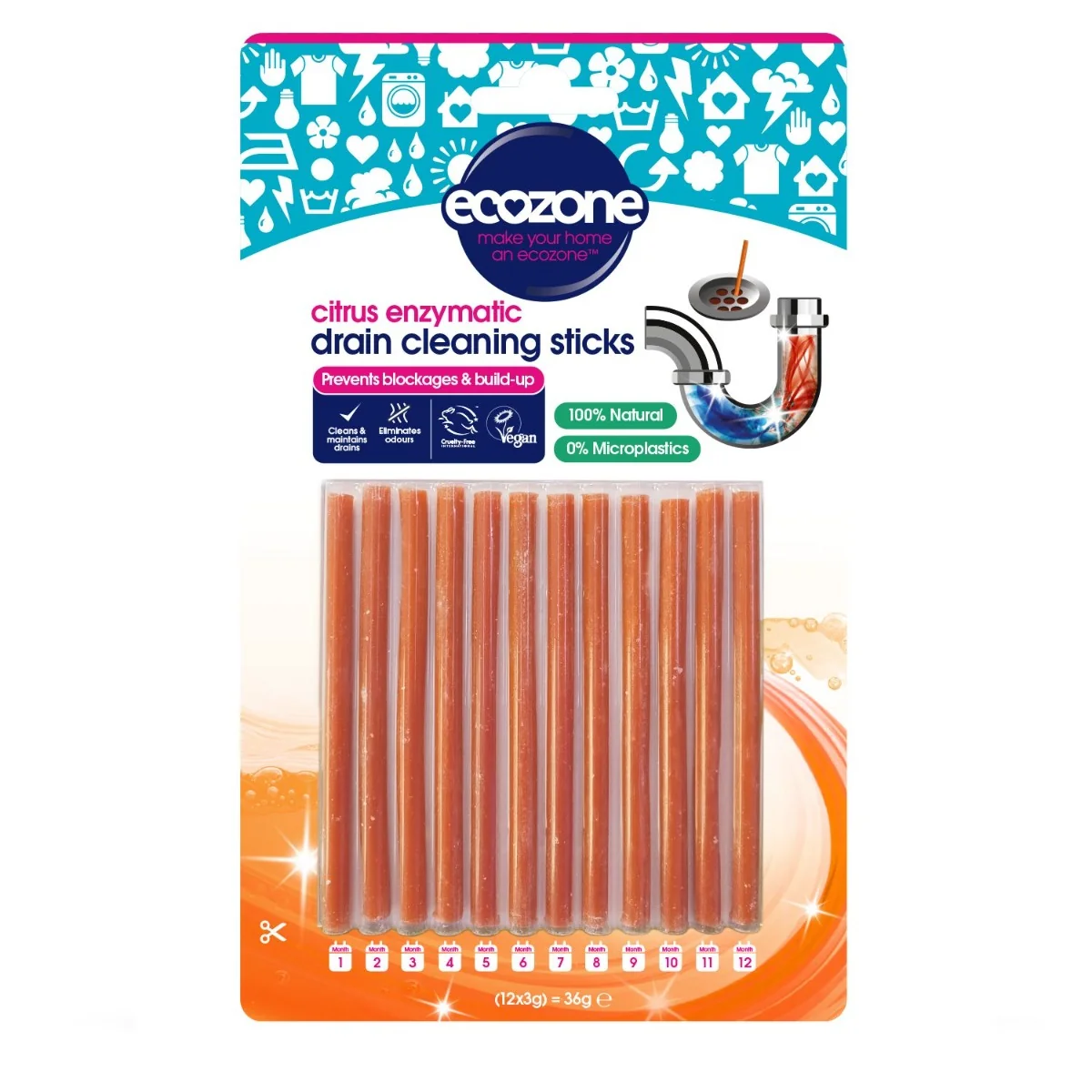 Ecozone Tyčinky na čištění odpadů citrus 12 ks