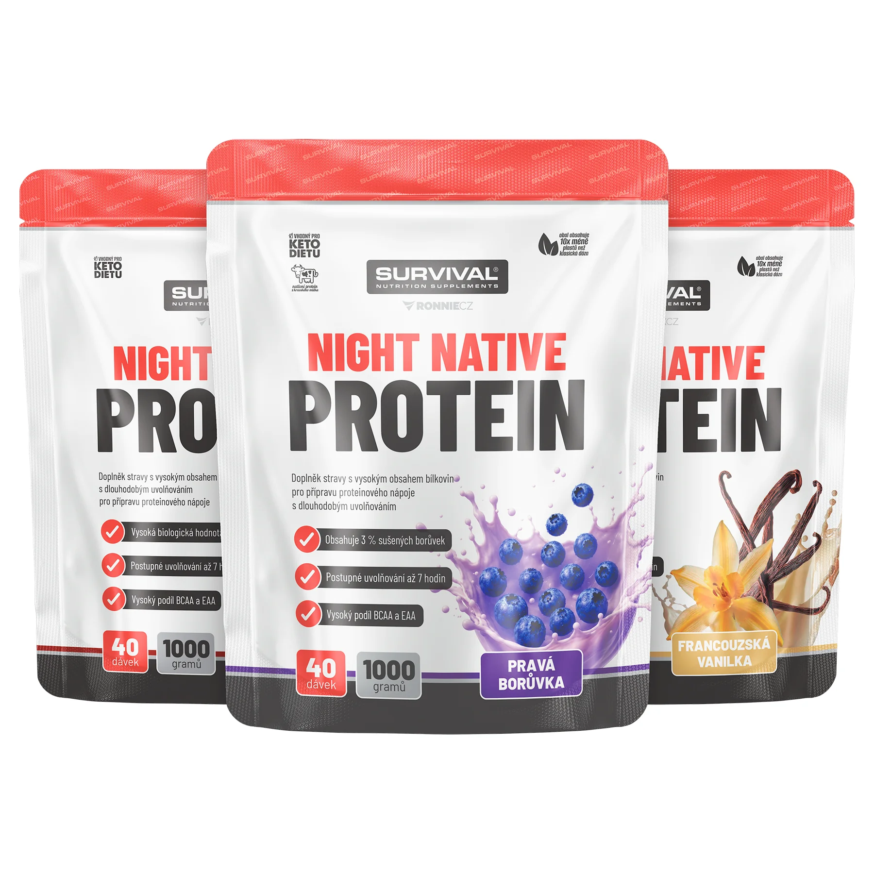 Survival Night Native Protein 1000g AKCE 2+1 borůvka + čokoláda + vanilka