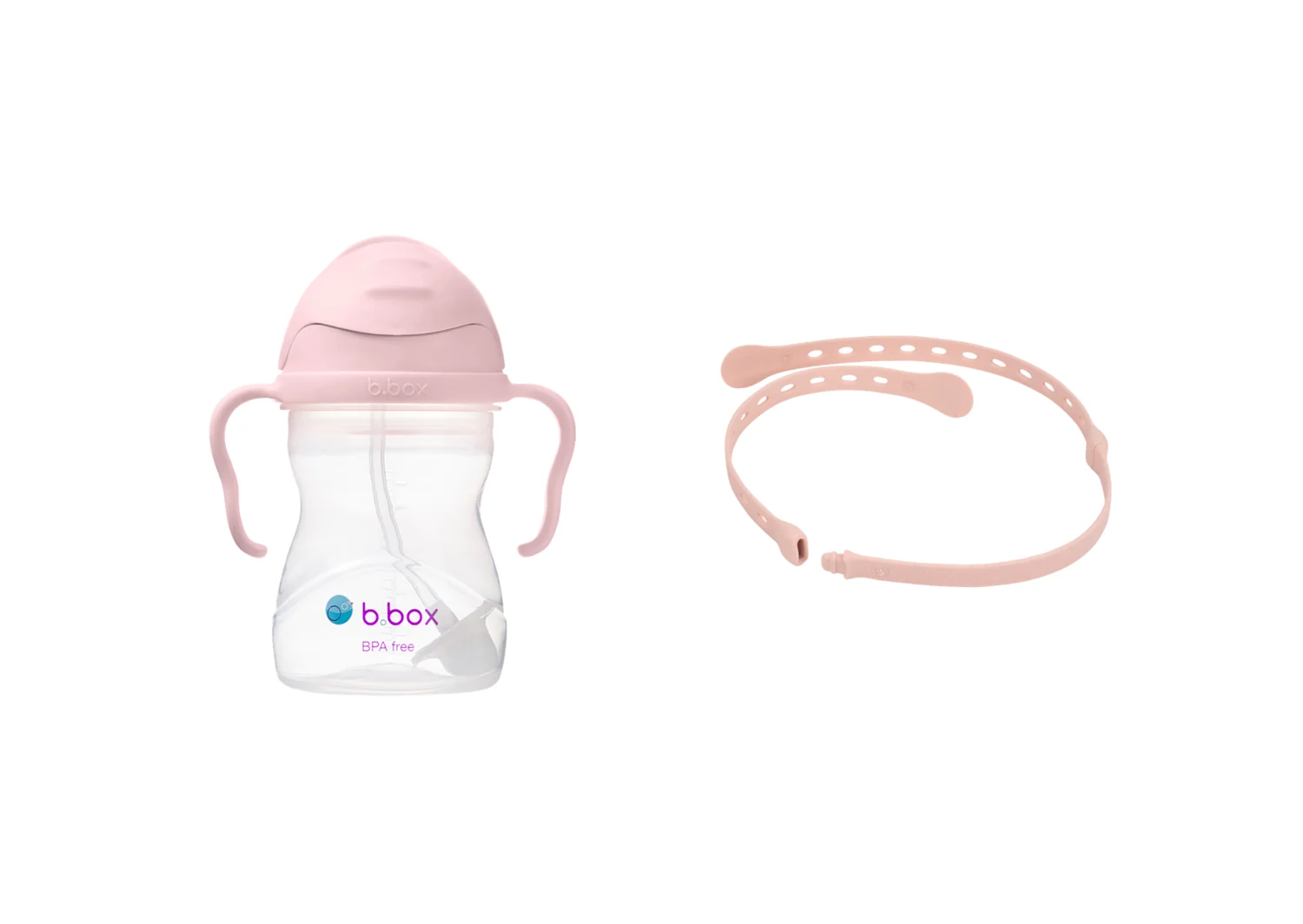 B.BOX Hrneček s brčkem 240 ml + Univerzální silikonový pásek - set růžový
