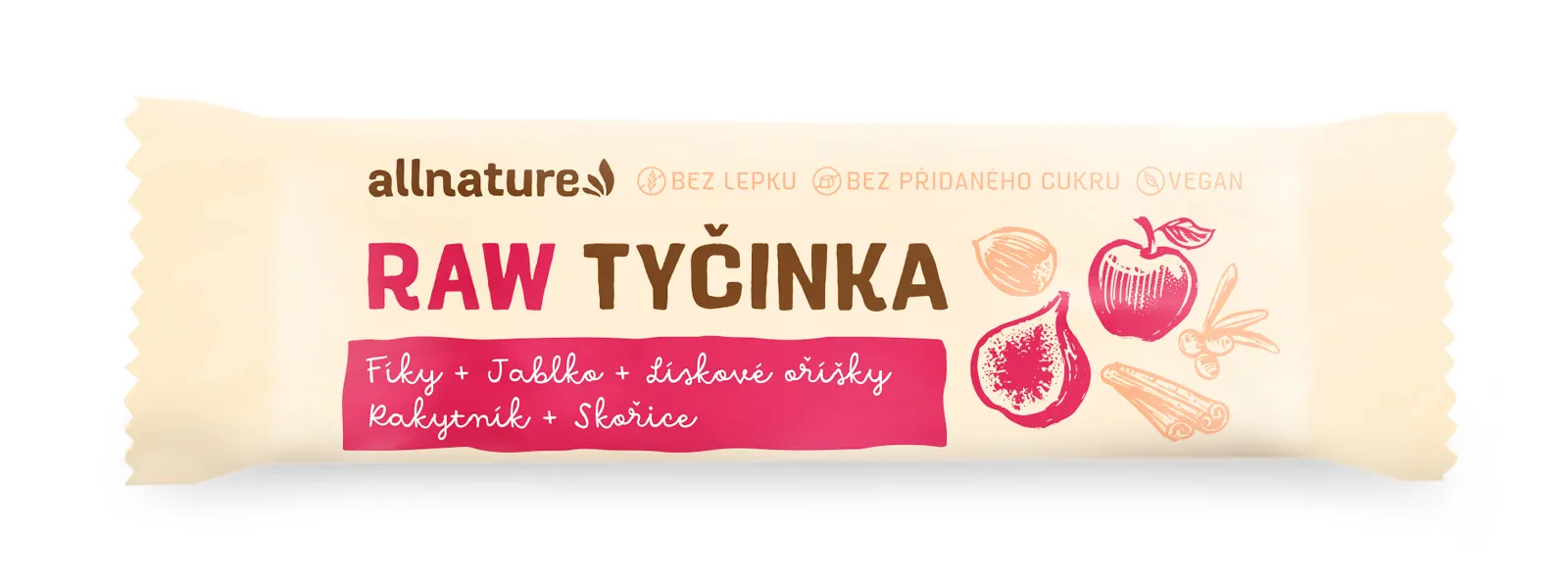 Allnature Bezlepková RAW tyčinka fíky, jablka, rakytník, lískové ořechy, skořice 45 g