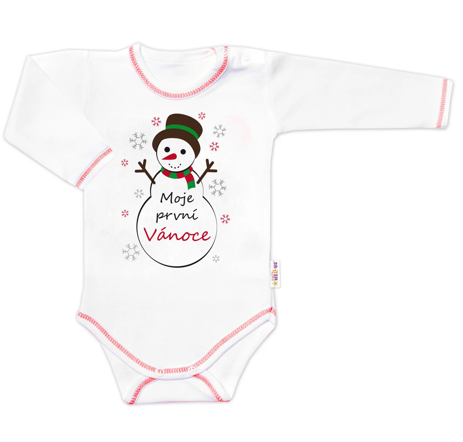 Baby Nellys Body dlouhý rukáv Moje první Vánoce, Sněhulák, bílé