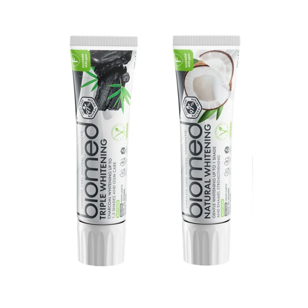 BIOMED Duo sada Natural Whitening a Triple Whitening zubní pasty 2x100 g
