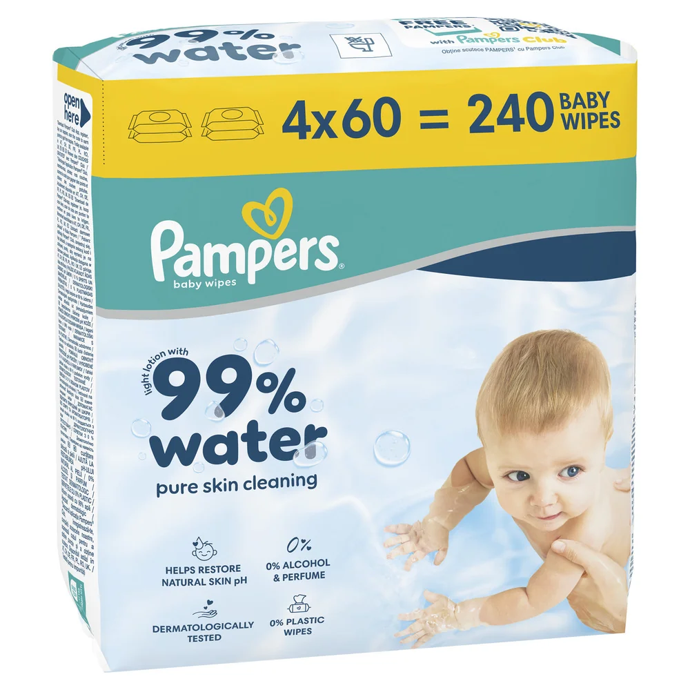 Pampers 99 % Water dětské čisticí ubrousky 4x60 ks