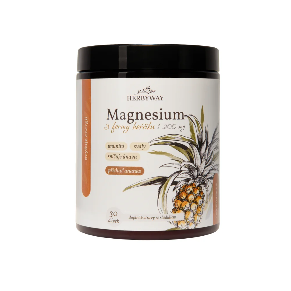 Herbyway Magnesium 3 formy hořčíku 1 200 mg 170 g ananas