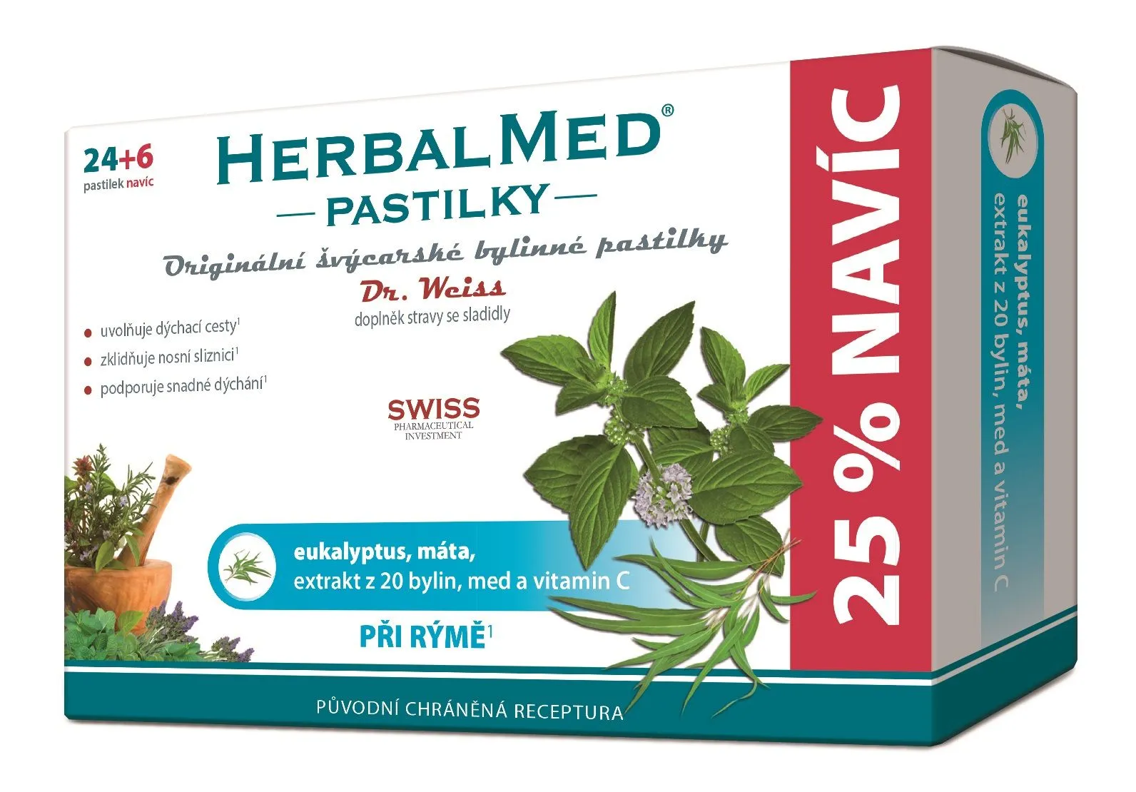 Dr. Weiss HerbalMed Eukalyptus + máta + vitamin C