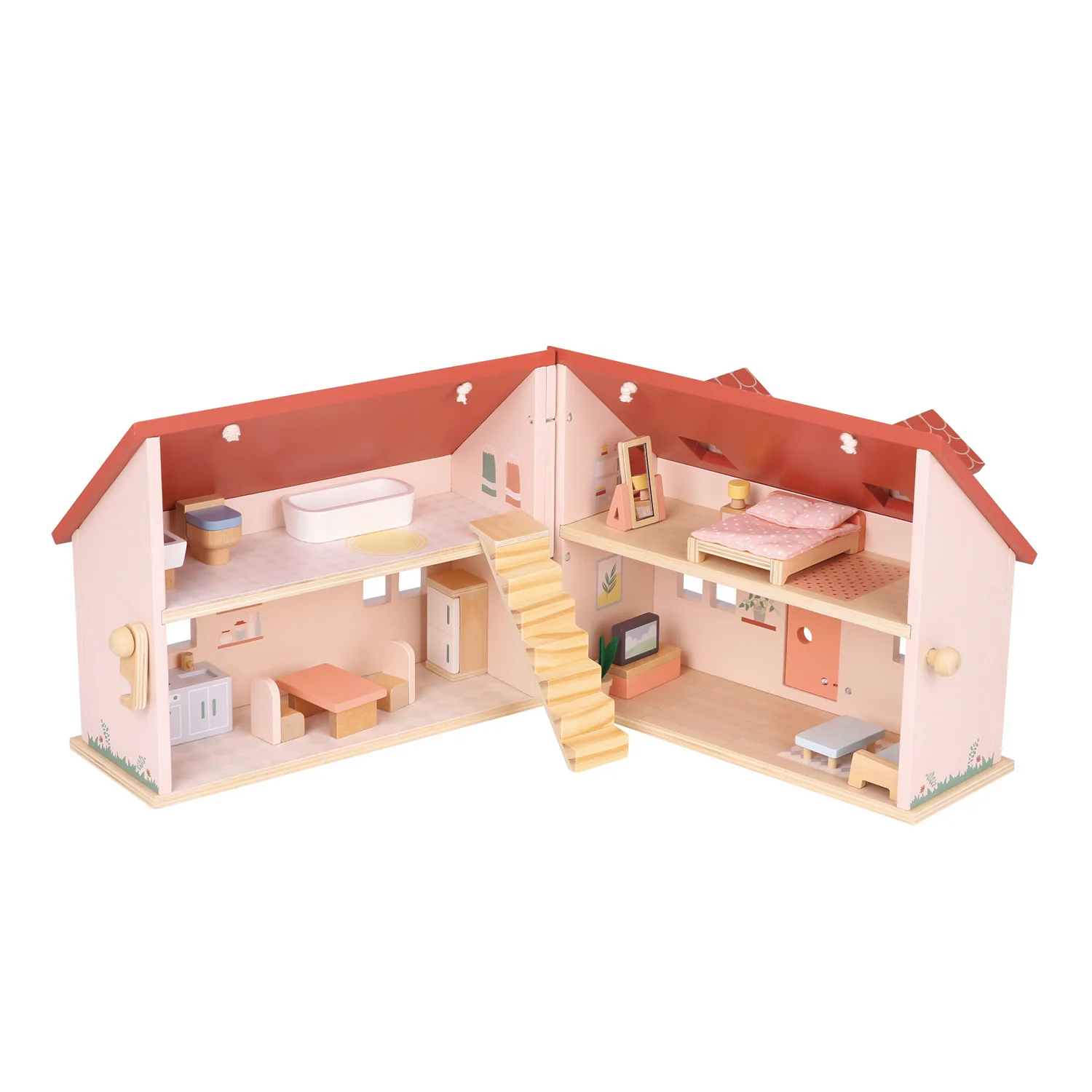 New Classic Toys Rozkládací dřevěný dům pro panenky s nábytkem