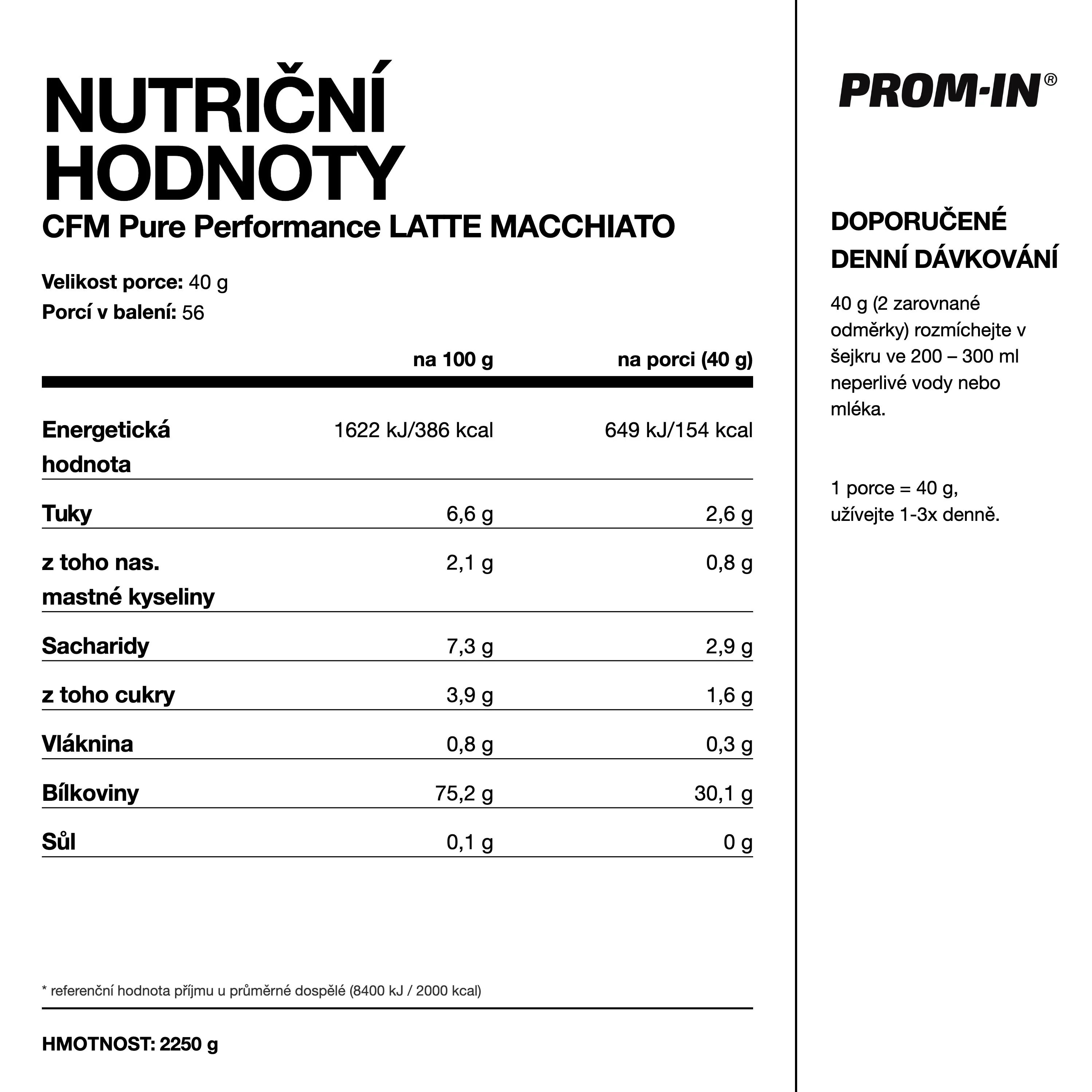 PROM-IN CFM Pure Performance Latte macchiato 2250 g