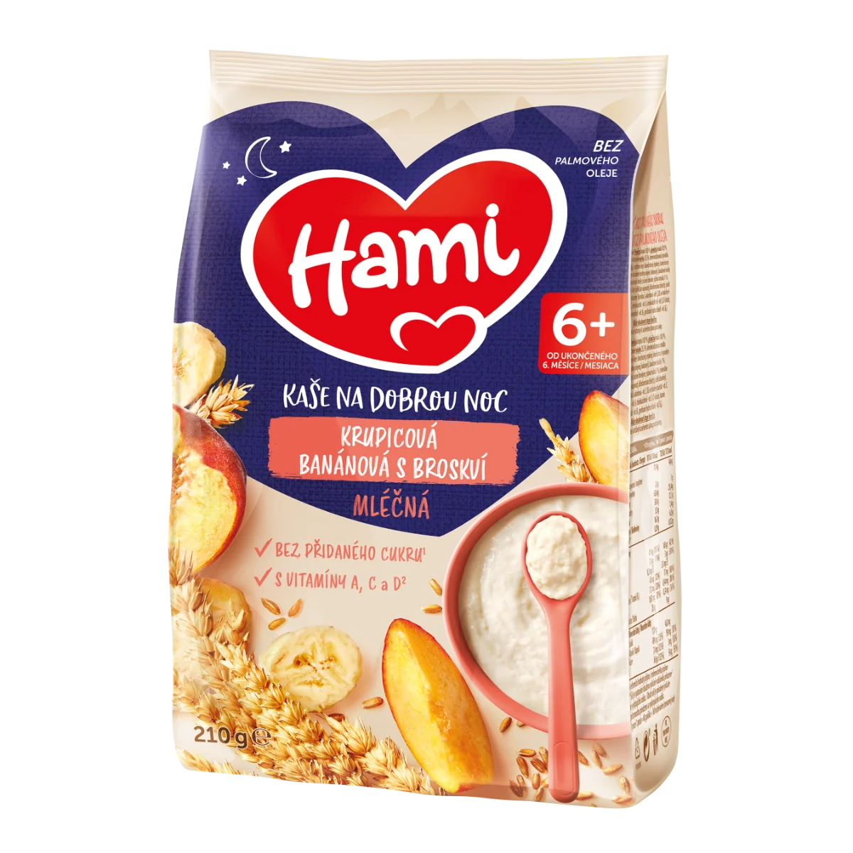 Hami Mléčná kaše na dobrou noc krupicová banánová s broskví 210 g