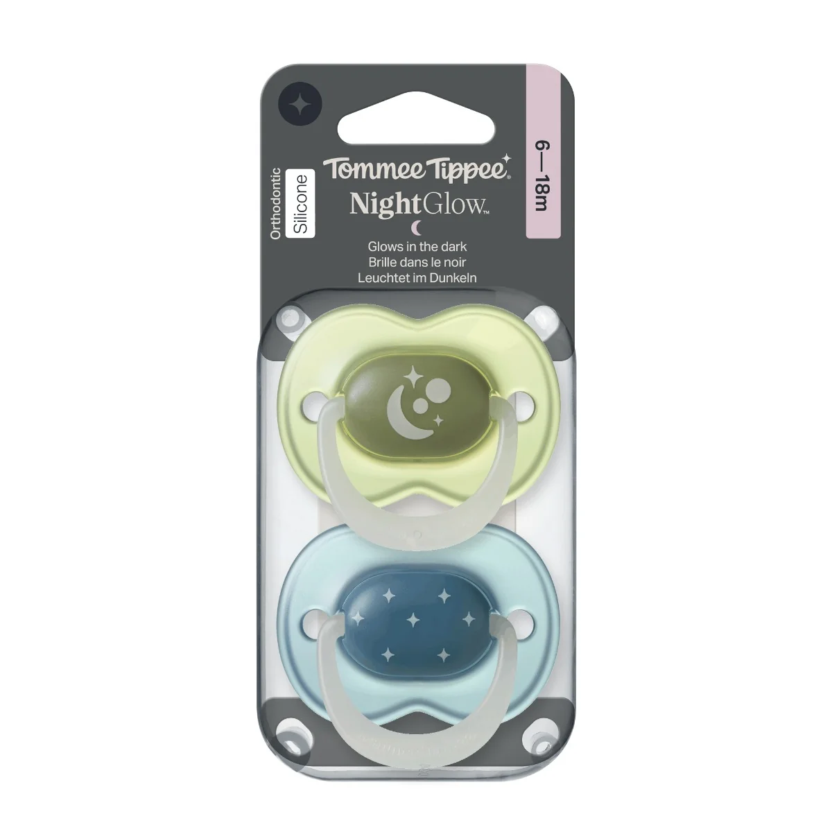 Tommee Tippee Night silikonový dudlík 6-18m, Boy 2 ks modrá