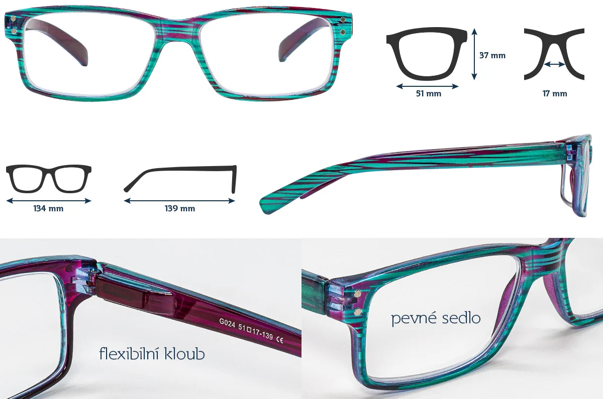 Glassa Brýle na čtení G 024 +4,00 zeleno/červené