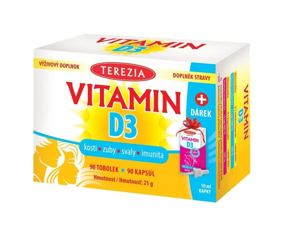Terezia Vitamín D3 1000 IU 90 tobolek + Vitamin D3 400 IU 10 ml