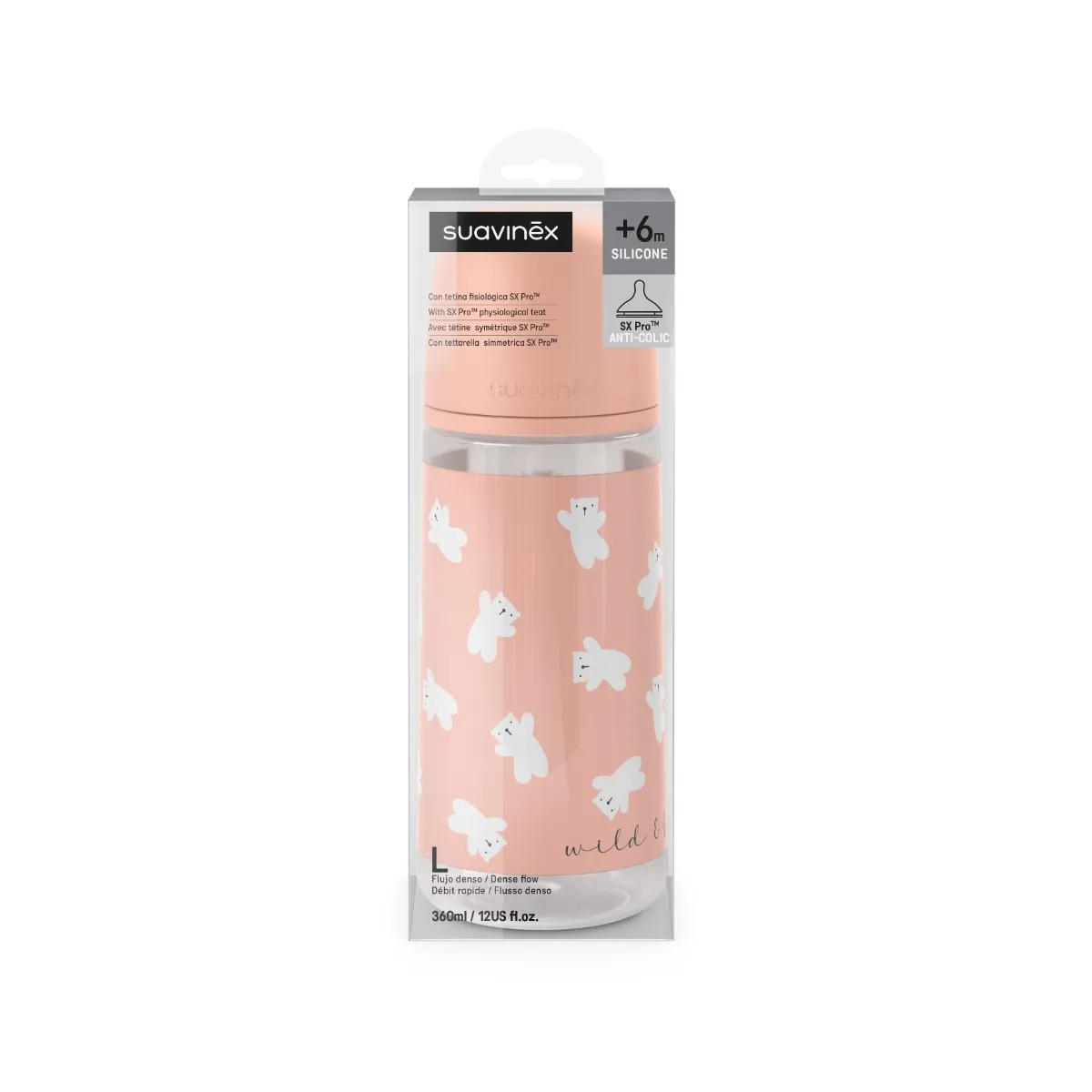 Suavinex Kojenecká láhev WILD&FREE L 360 ml 1 ks růžová