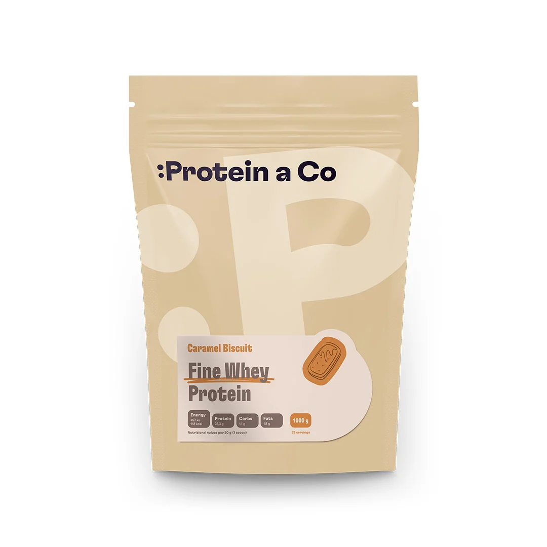 Protein a Co Protein Fine whey slazený stévií 1000 g Caramel biscuit