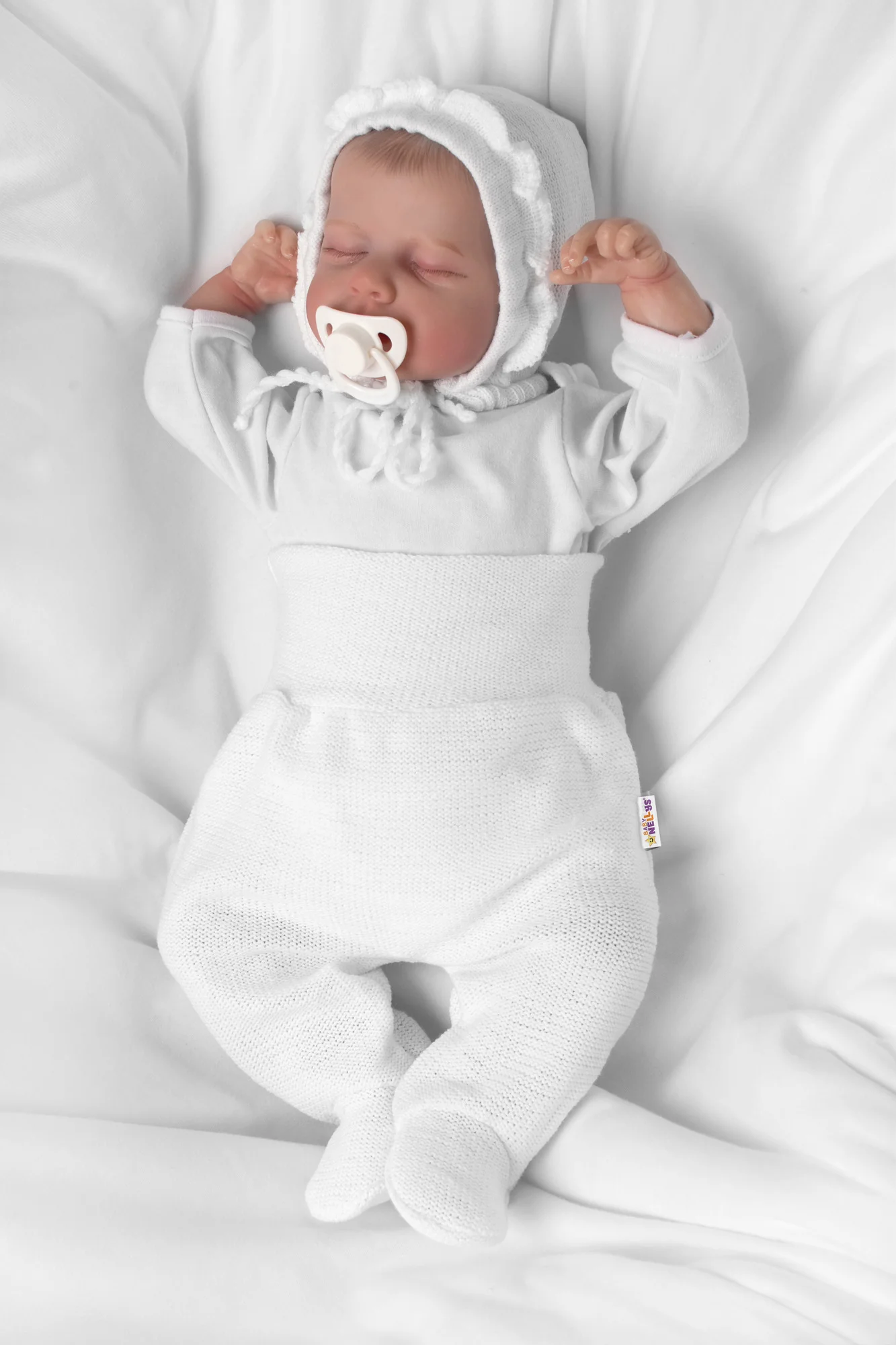 Baby Nellys Hand Made Pletené kojenecké polodupačky - bílé, vel. 62