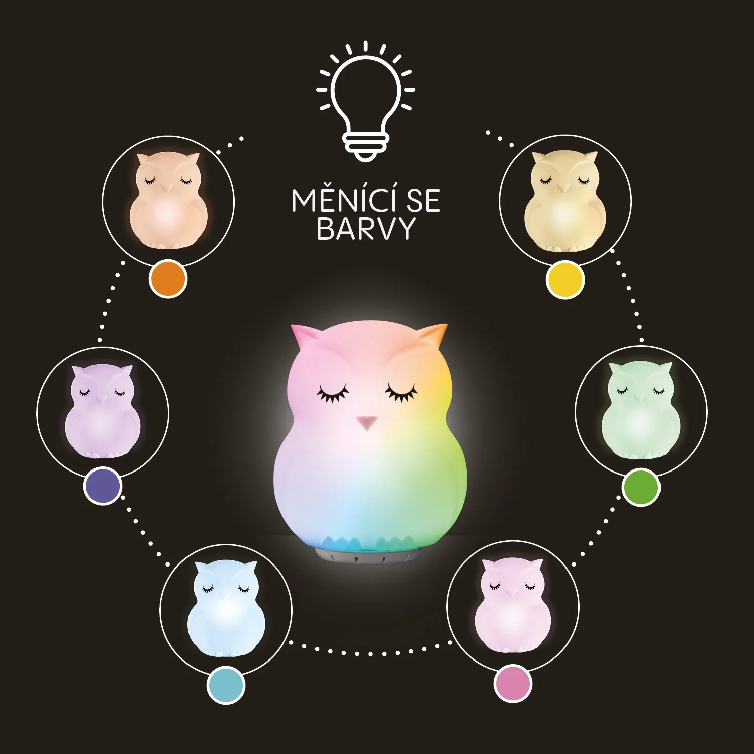 Zopa Silikonová LED noční lampička s hudbou vel. L, Owl 2 