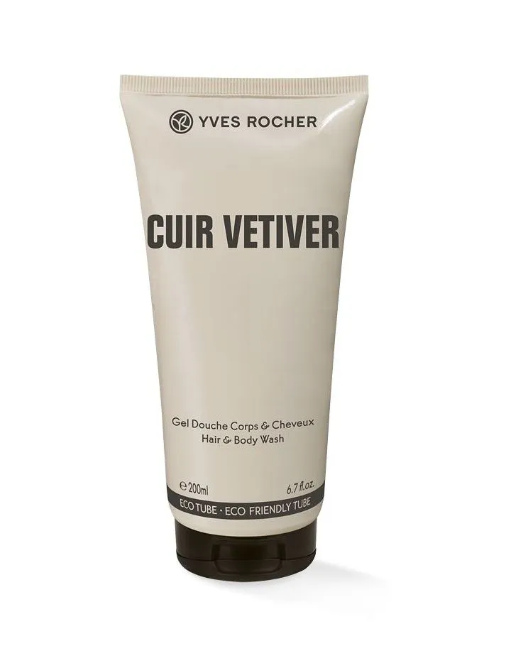 Yves Rocher Men Sprchový gel na tělo a vlasy Cuir Vétiver 200 ml