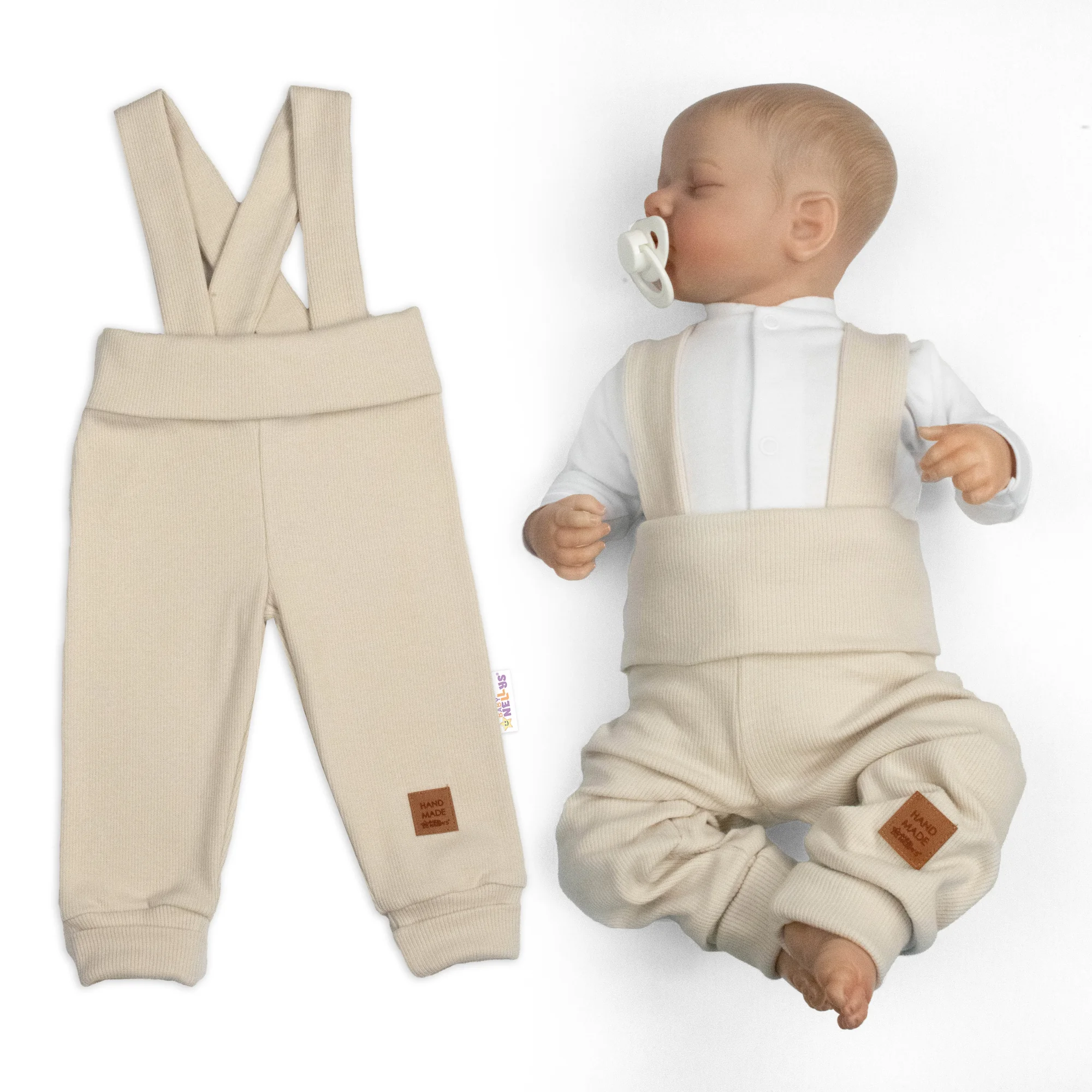 Baby Nellys Rostoucí legíny se šlemi, žebrované s širokým pásem - béžové, 92/98