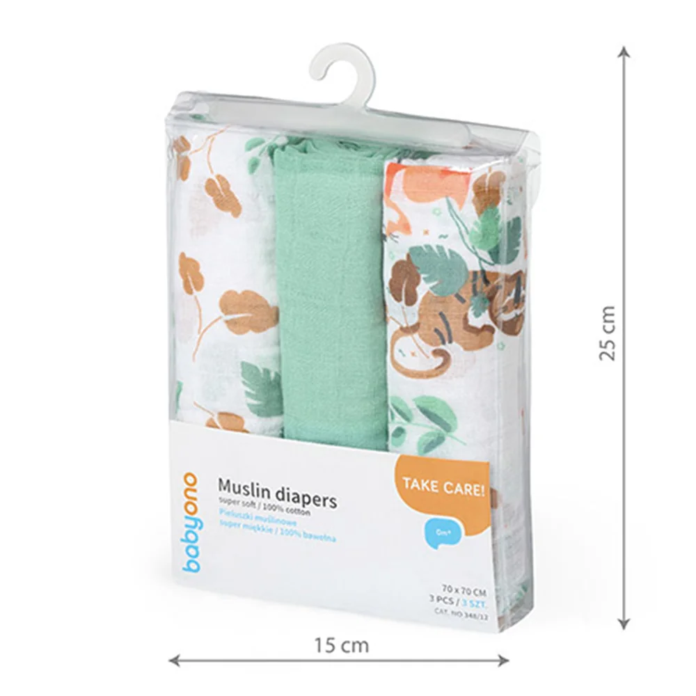 Babyono Pleny mušelínové Super Soft 70x70 cm 3 ks mint