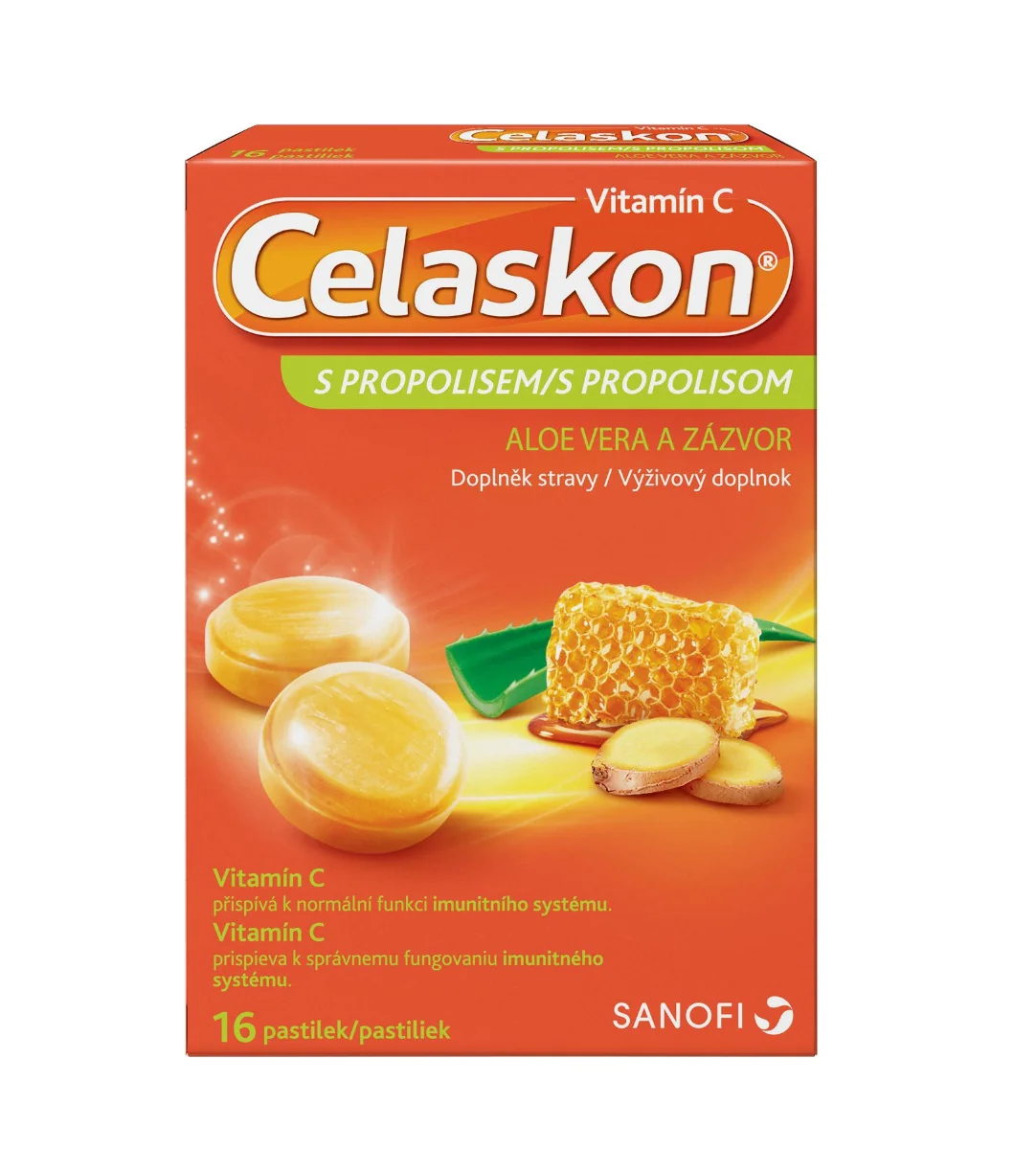 Celaskon s propolisem Aloe vera a zázvor 16 pastilek