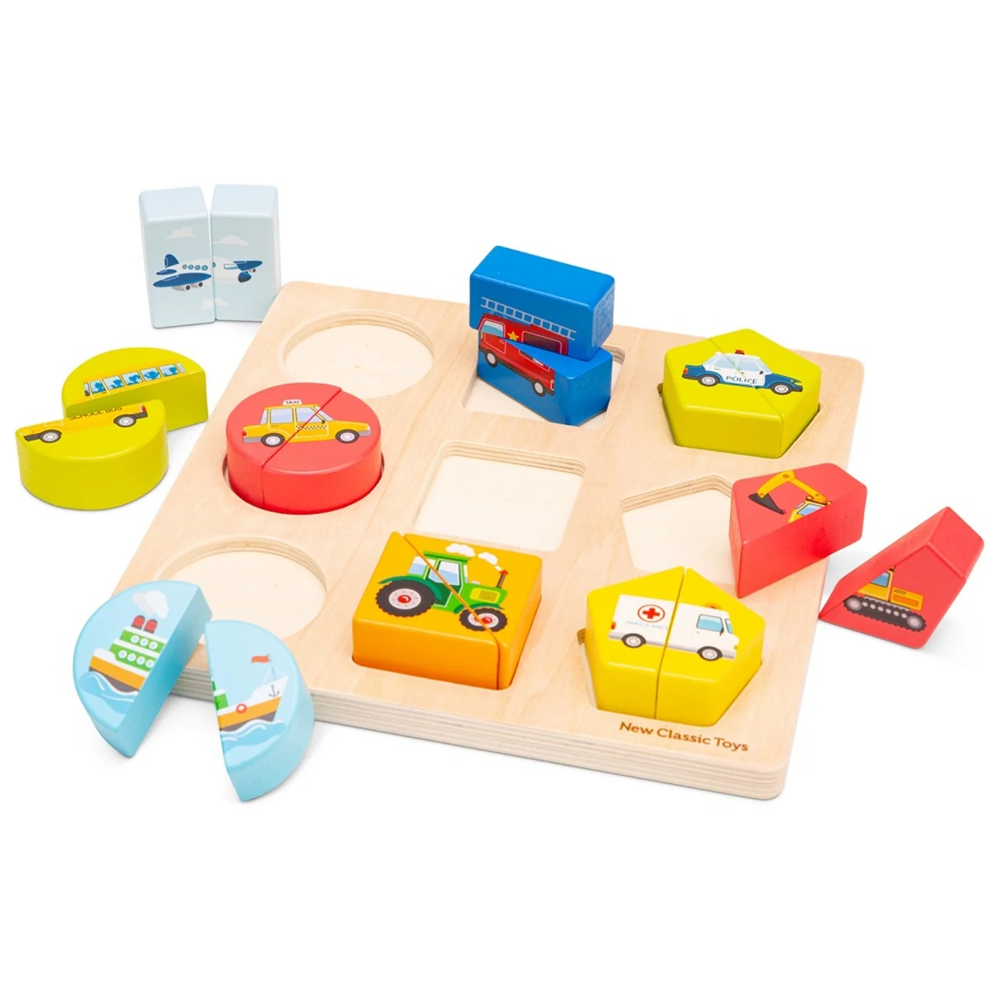 New Classic Toys Dřevěné vkládací puzzle - dopravní prostředky