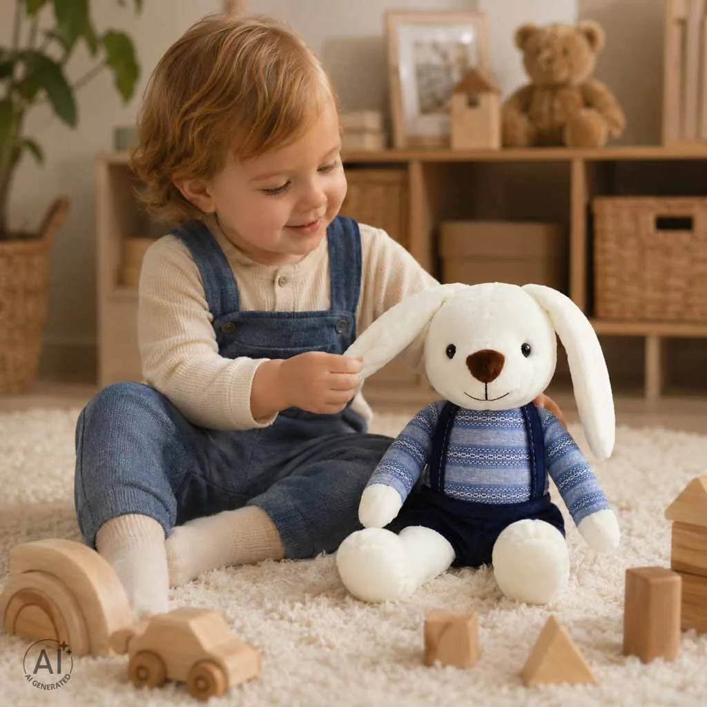 TULIMI Velký plyšový králík, přítulníček v modrých kalhotkách 36 cm