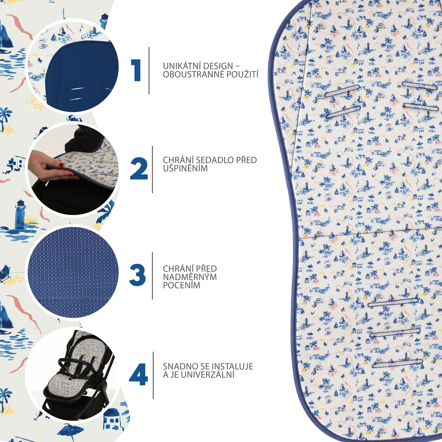 Zopa Podložka do kočárku prodyšná Breeze, Sailor Blue 1