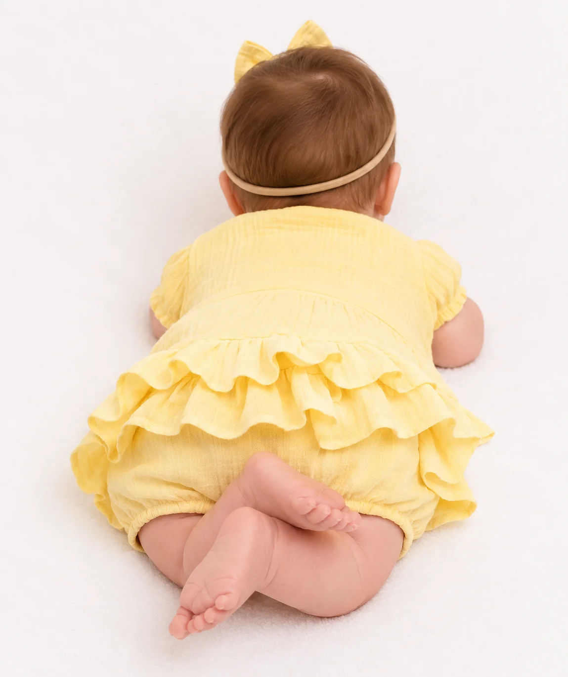Baby Nellys 3-dílná mušelínová soupravička, body, kraťasky + čelenka GIRL, žlutá, vel. 62 vel.  62