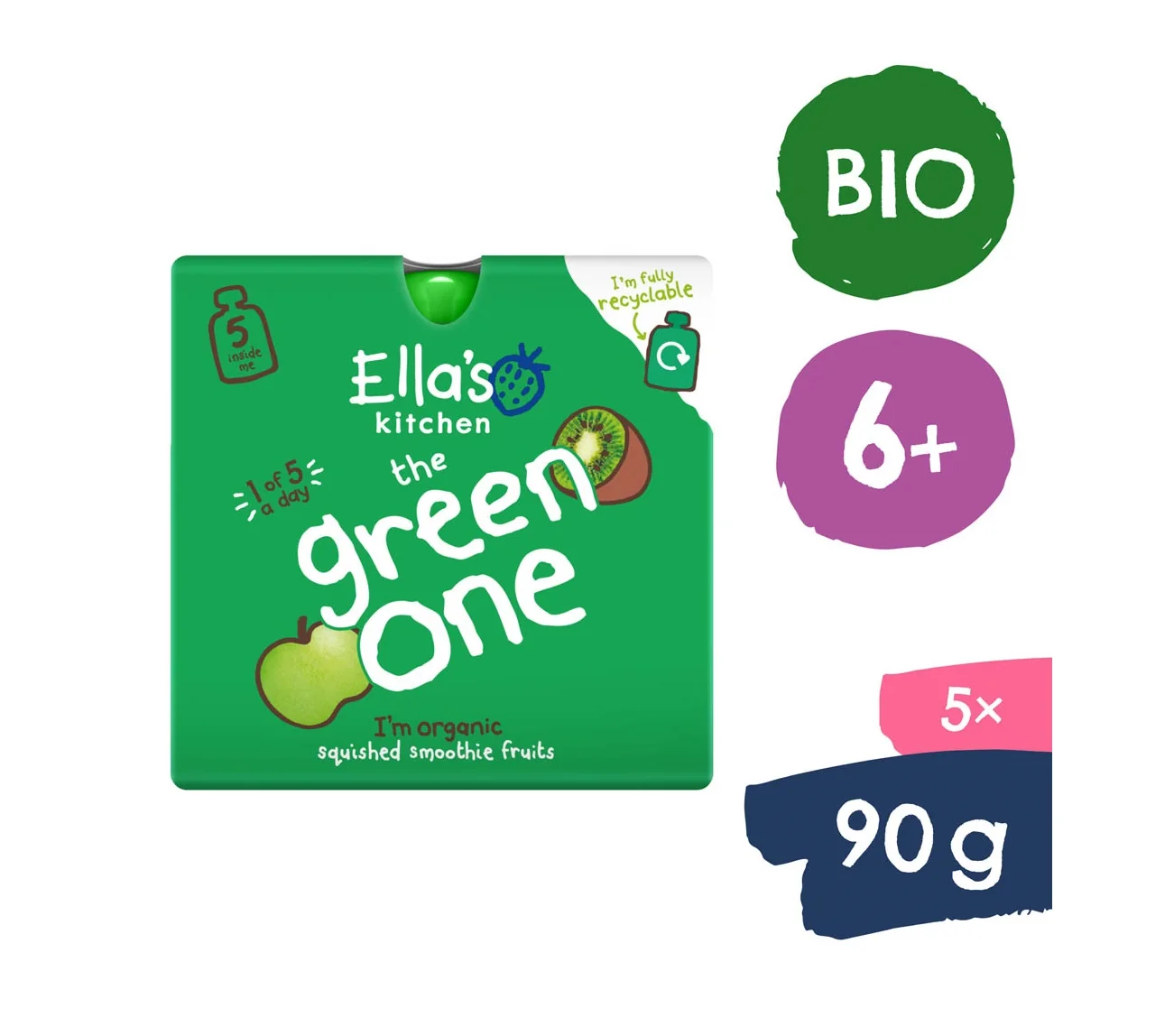 Ellas Kitchen BIO Ovocné pyré Green One Kiwi kapsičky 5x90 g