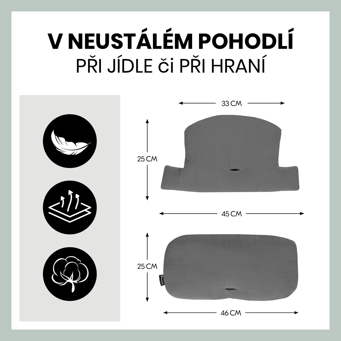 Hauck Polstrování Select na židličky Alpha+,Beta+ a Arketa, Muslin, Dark Grey