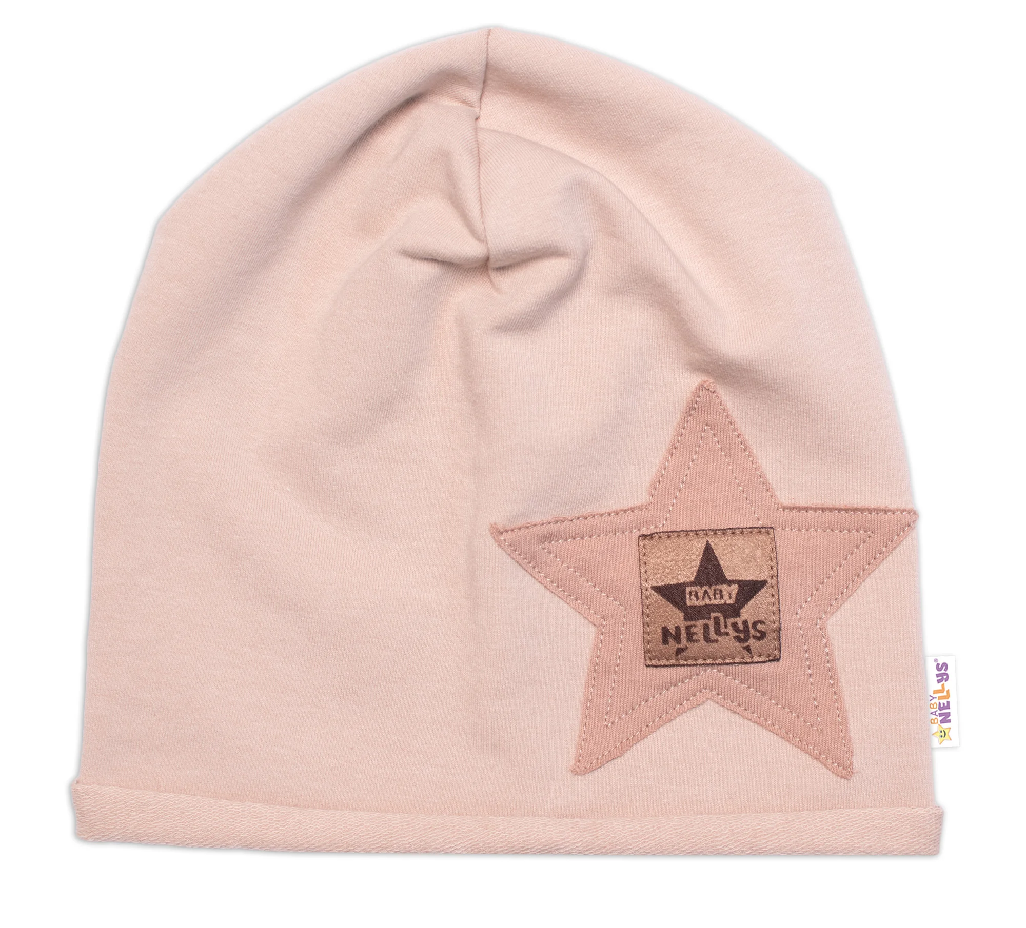 Baby Nellys Dětská čepice bavlna, Baby Star, béžová