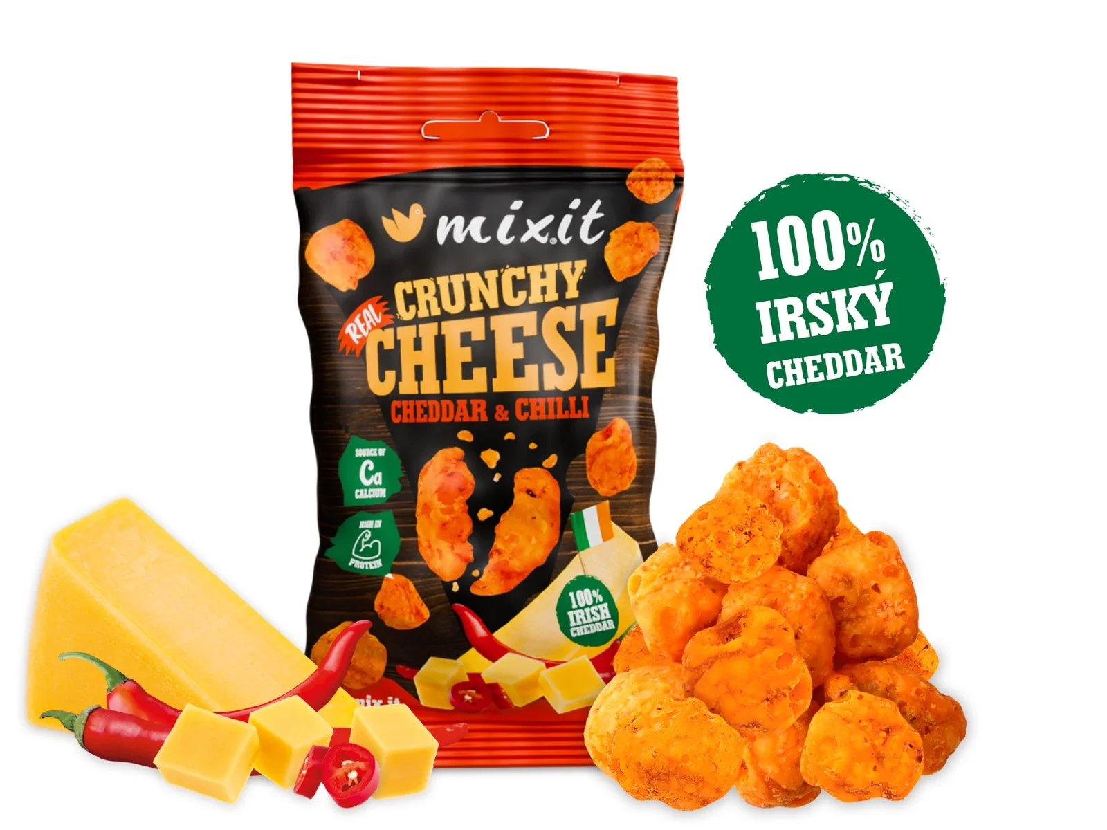 Mixit Křupavý sýr do kapsy Irský cheddar & chilli 20 g