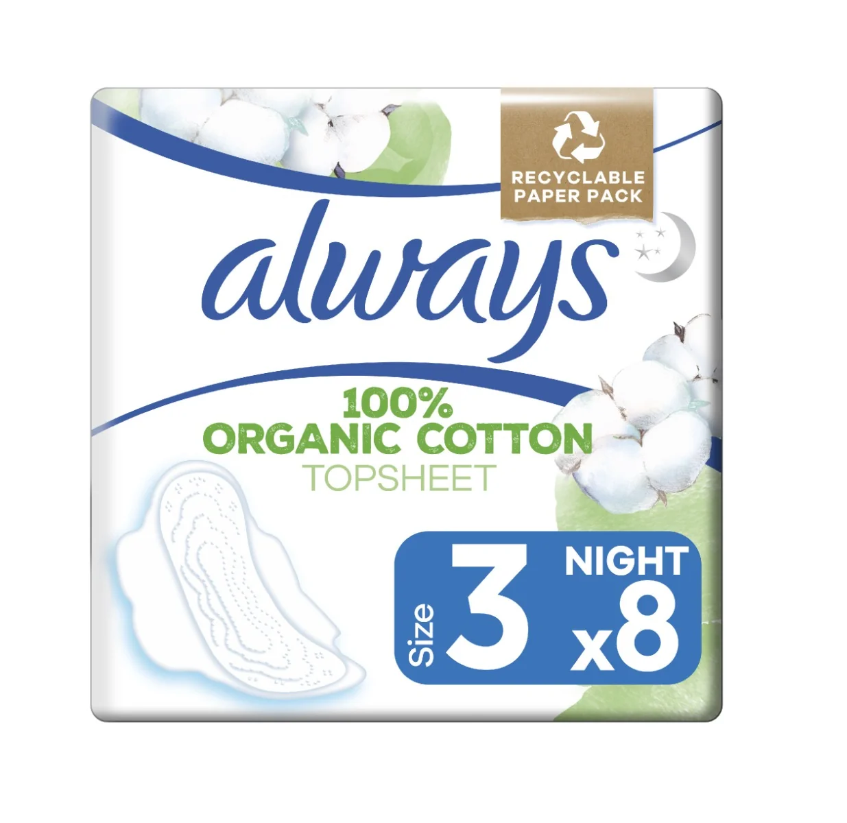 Always Ultra Organic Cotton Night vložky 8 ks
