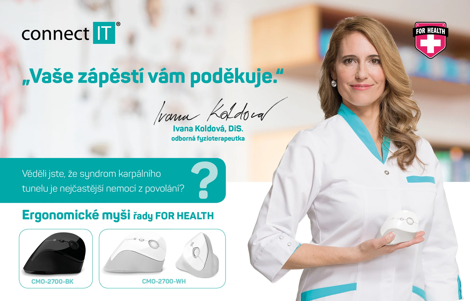 Connect IT For Health Gloss Ergonomická vertikální myš bezdrátová černá