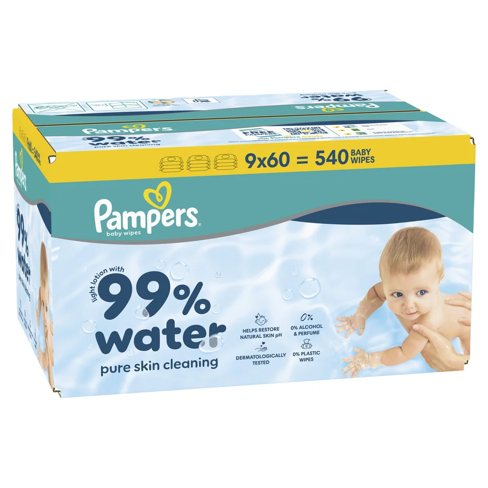 Pampers 99 % Water dětské čisticí ubrousky 9x60 ks