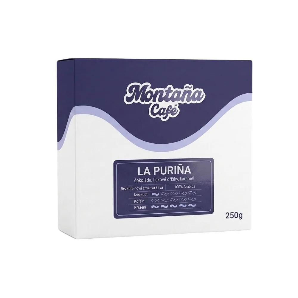 Montaña Café La Puriña bezkofeinová zrnková káva 250 g