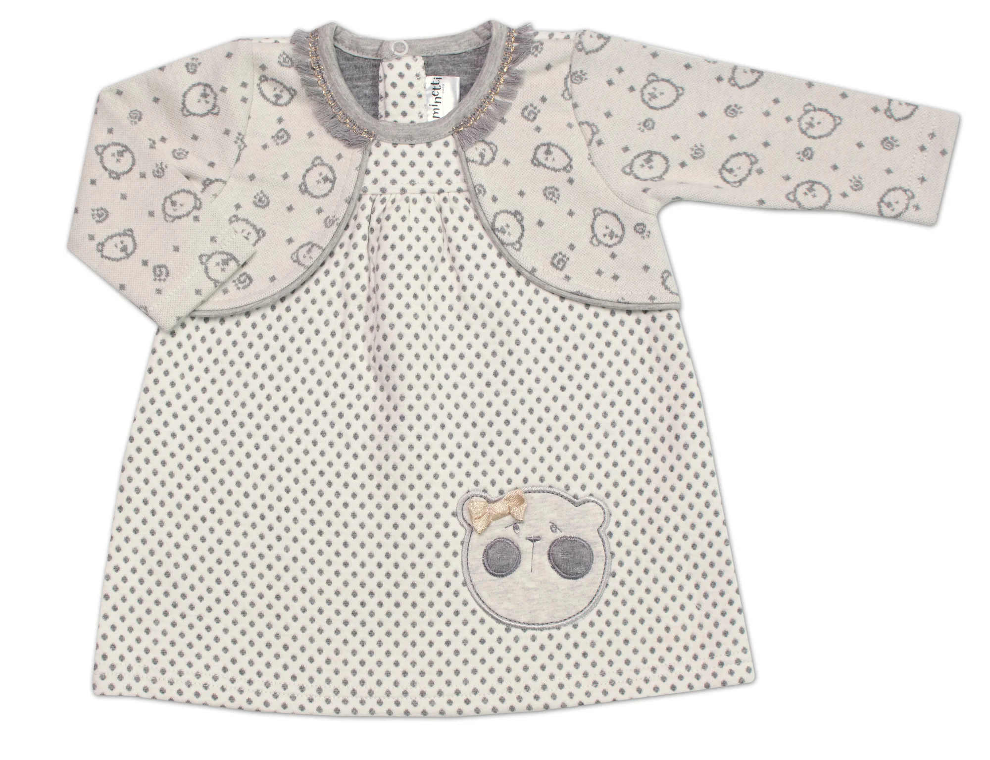 Minetti Kojenecké šatičky s bolerkem Lovely Teddy, - ecru/šedé